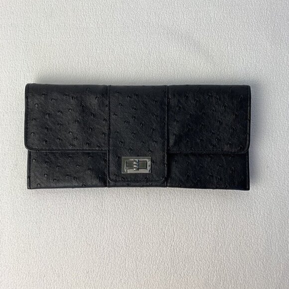 MMS Black Faux Leather Clutch Dot Pattern Turn Lock Rectangle - Picture 1 of 9
